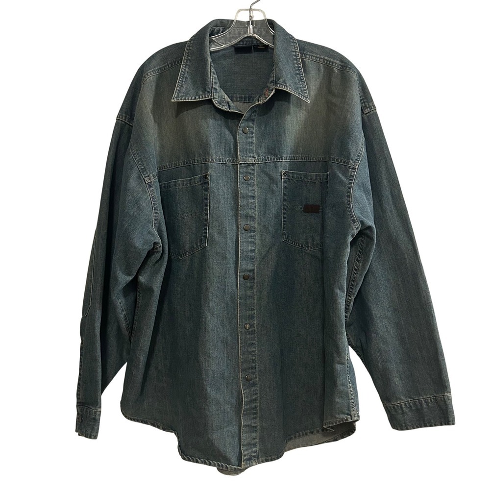 Bugle Boy Jean Company Denim Shirt Long Sleeve Mens 2XL Blue Cotton‎ Polyester